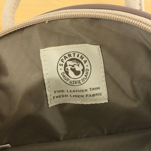 Spartina 449 Linen & Leather Mini Satchel Cosmetic Bag Makeup Bag - Picture 7 of 9